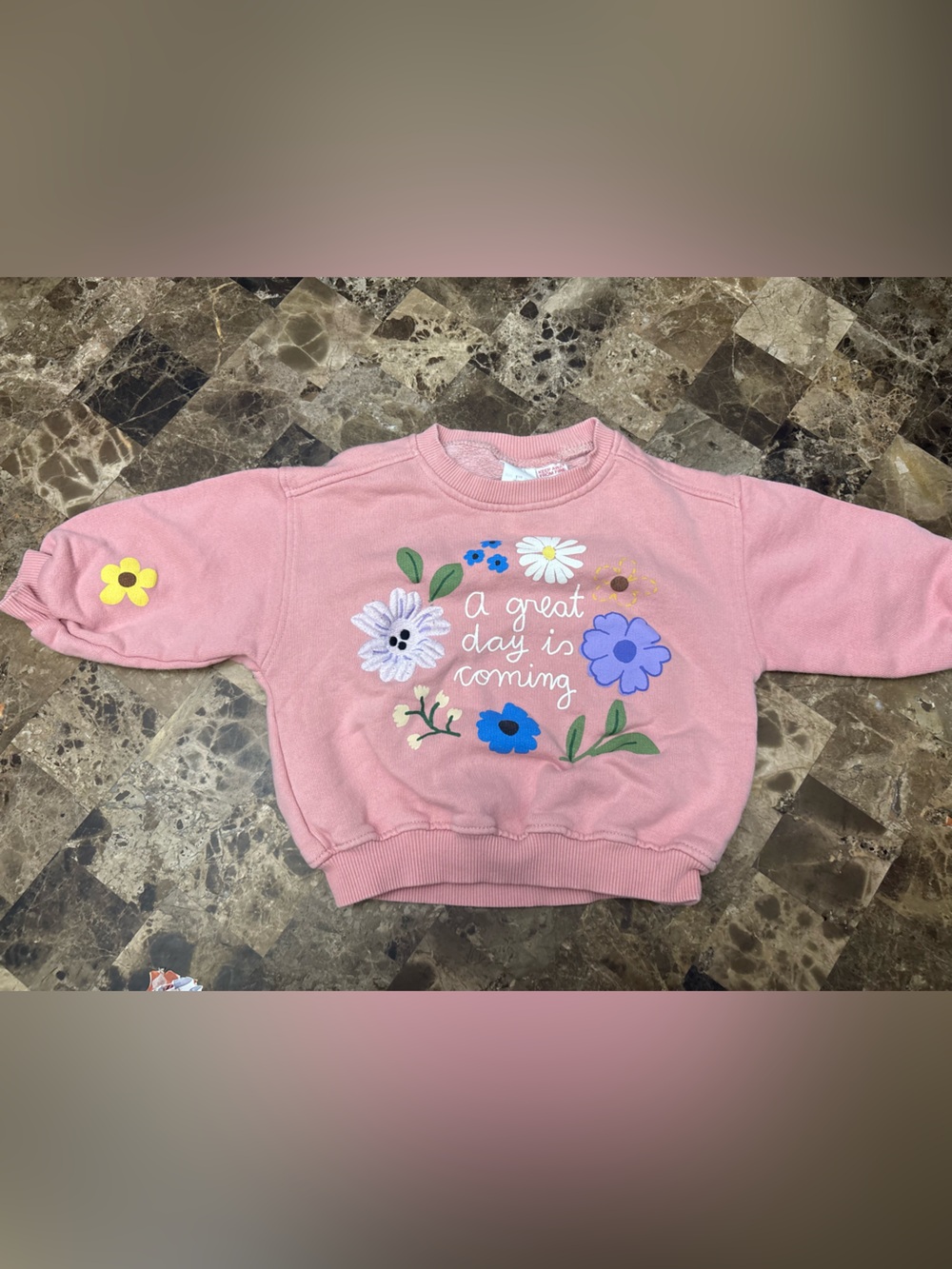 Zara Pink Floral Graphic Sweatshirt - "A Great Day Is Coming" 18 months
